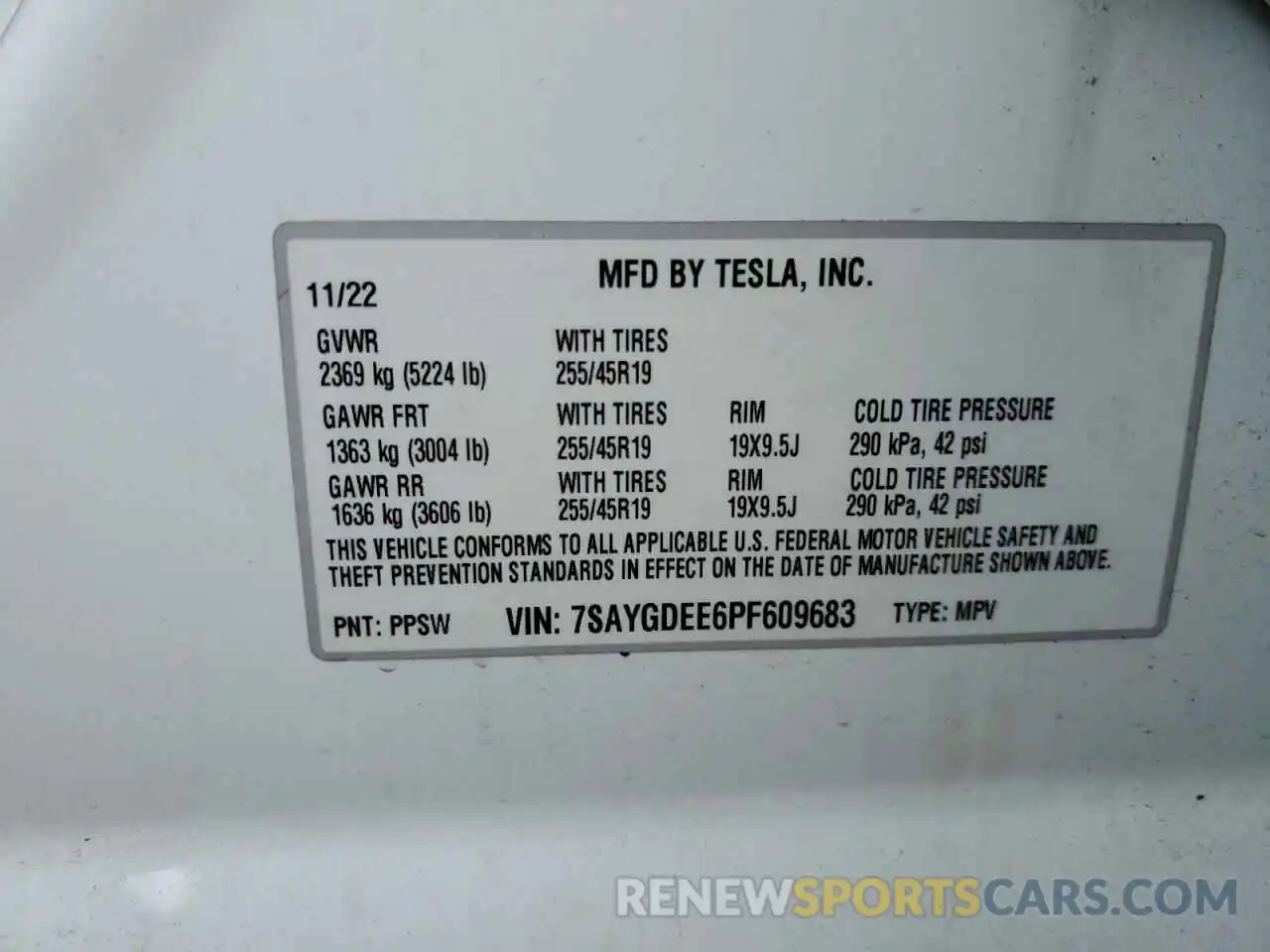 12 Фотография поврежденного автомобиля 7SAYGDEE6PF609683 TESLA MODEL Y 2023