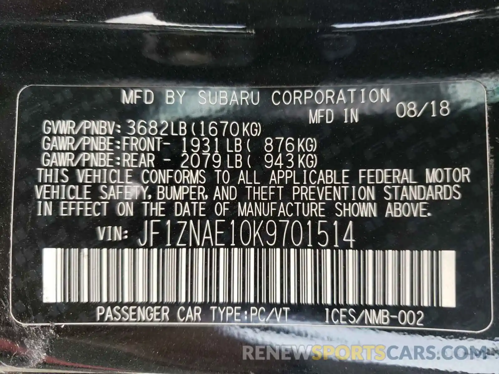 10 Photograph of a damaged car JF1ZNAE10K9701514 TOYOTA 86 GT 2019