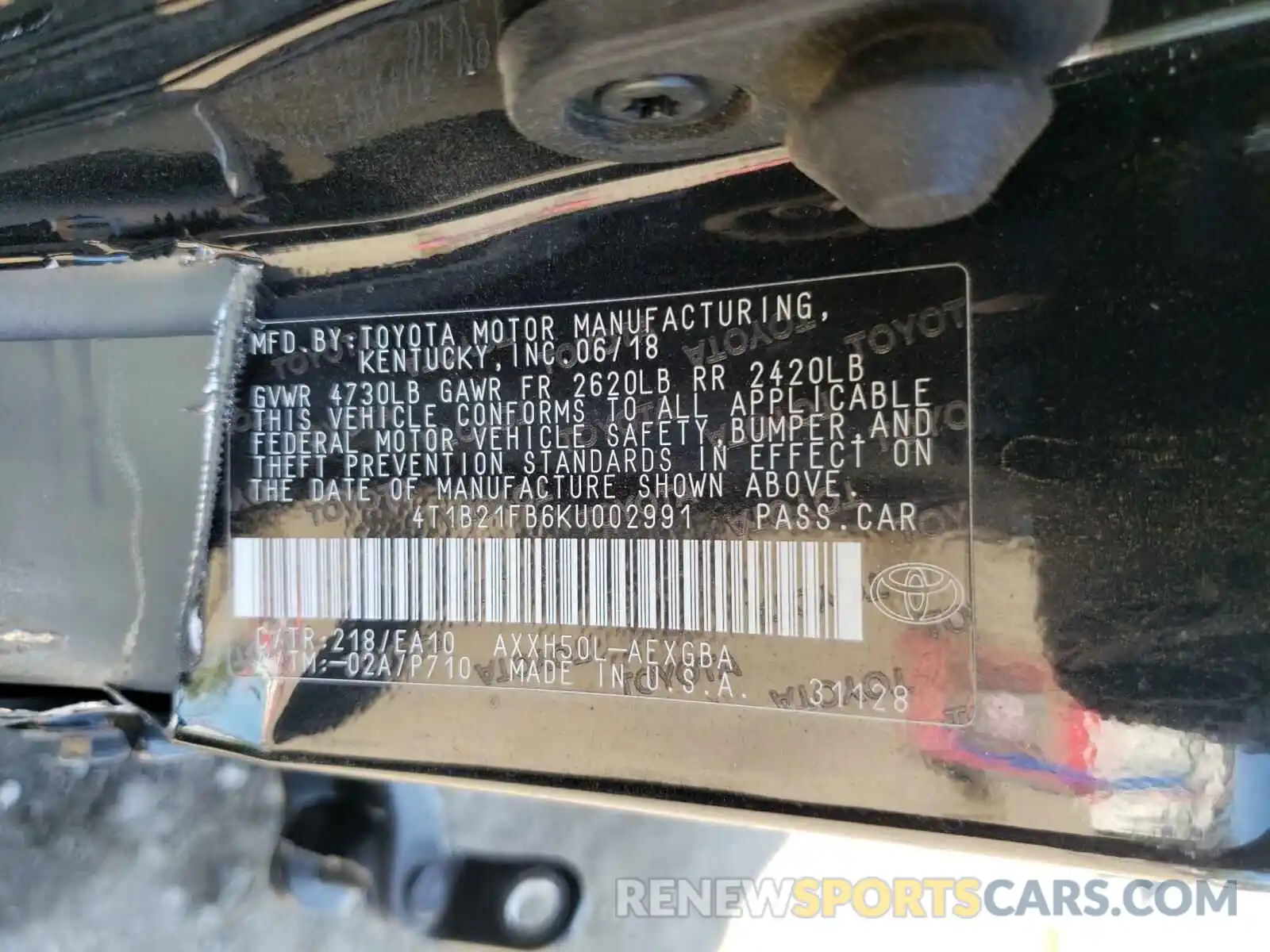 10 Photograph of a damaged car 4T1B21FB6KU002991 TOYOTA AVALON 2019