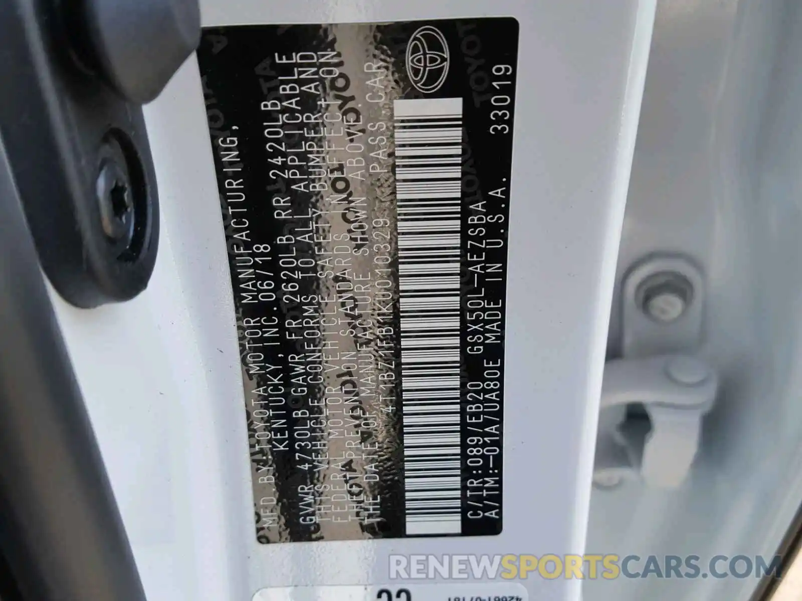 10 Photograph of a damaged car 4T1BZ1FB1KU010329 TOYOTA AVALON 2019