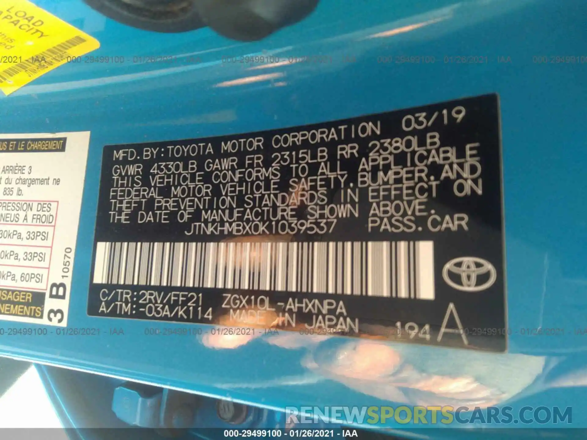 9 Photograph of a damaged car JTNKHMBX0K1039537 TOYOTA C-HR 2019