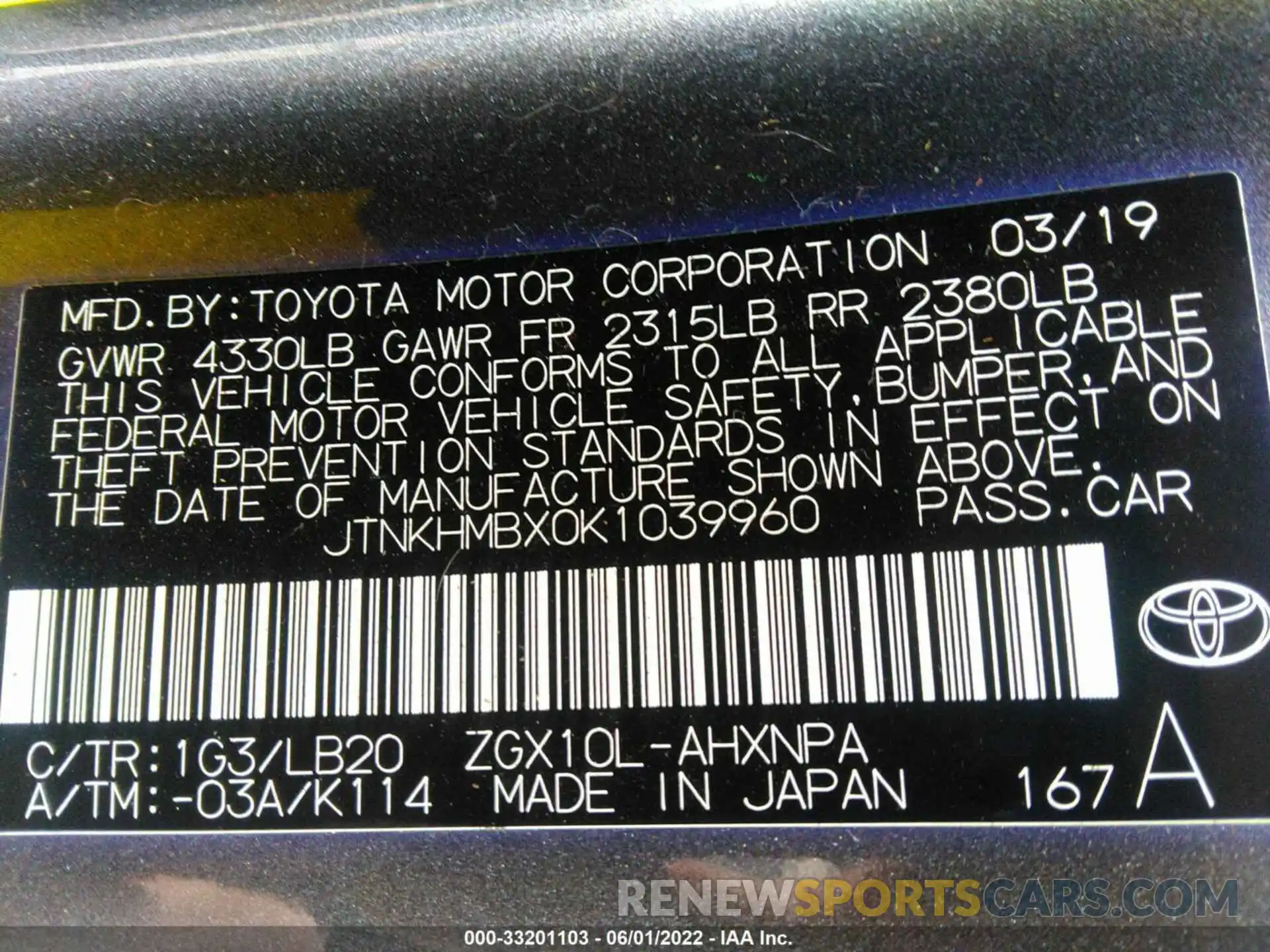 9 Photograph of a damaged car JTNKHMBX0K1039960 TOYOTA C-HR 2019