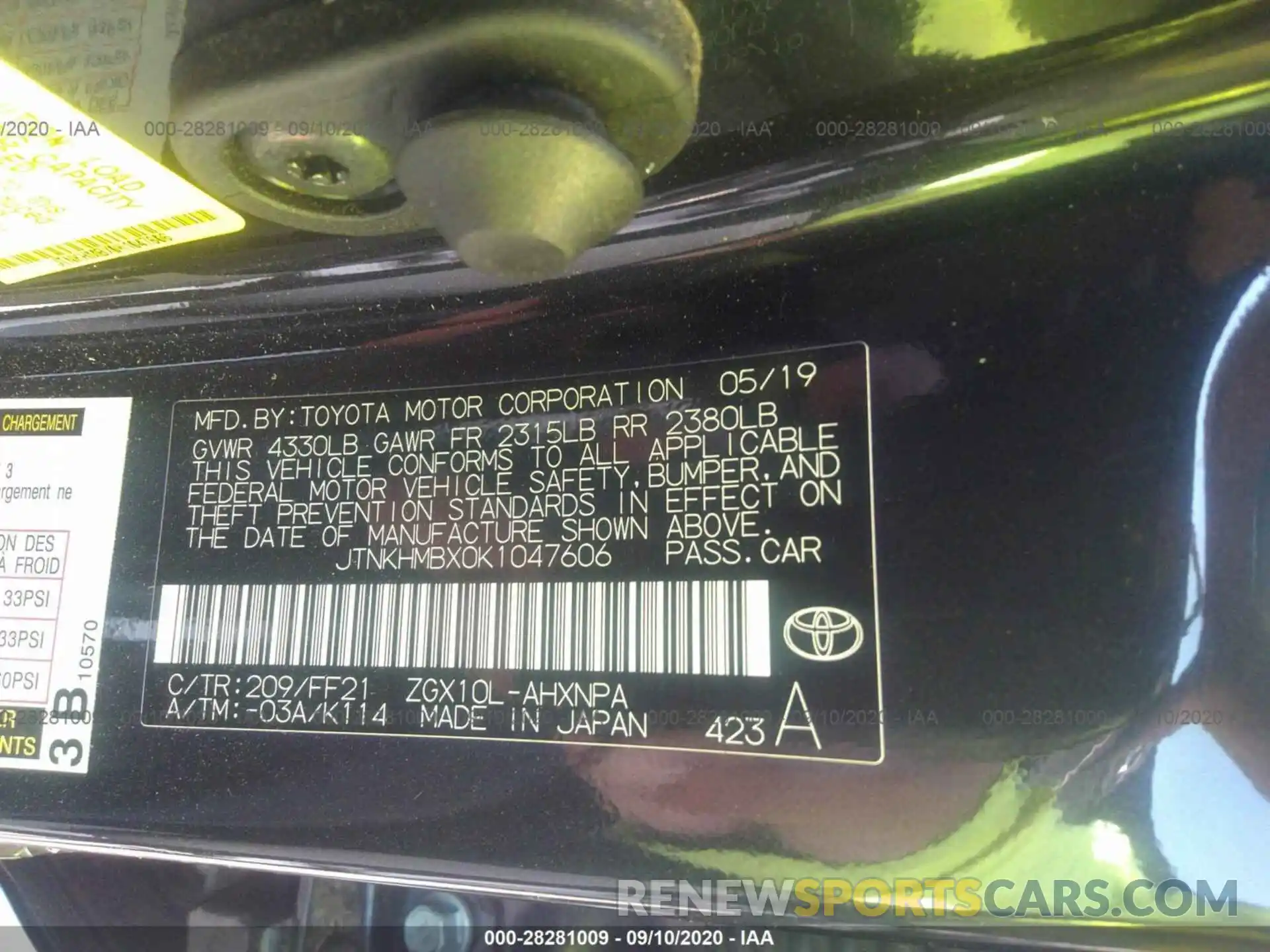 9 Photograph of a damaged car JTNKHMBX0K1047606 TOYOTA C-HR 2019