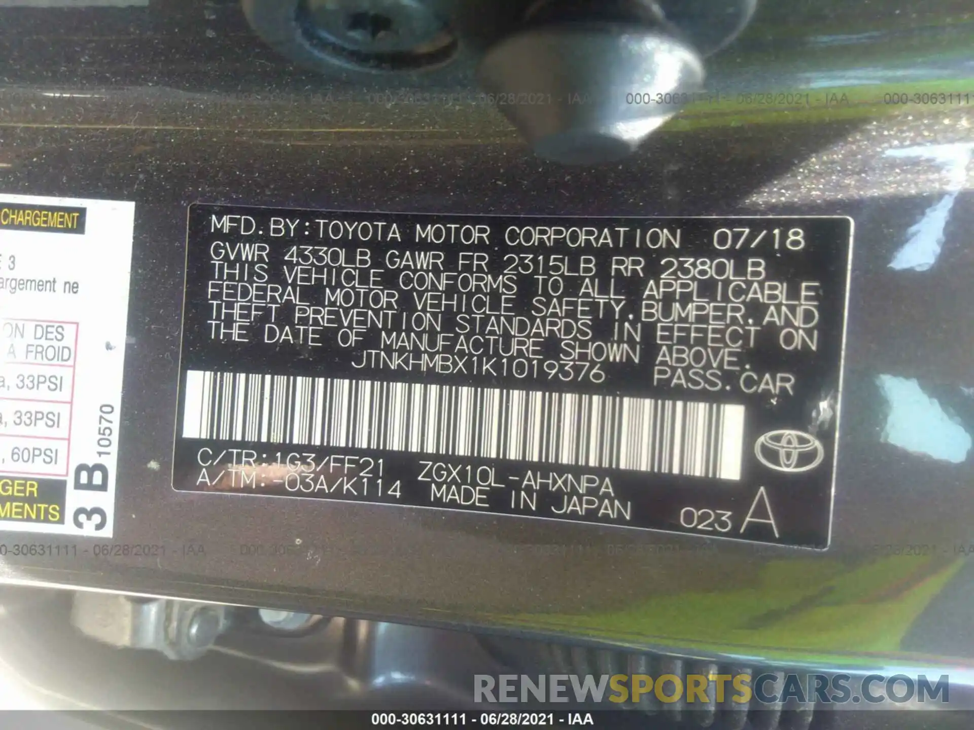 9 Photograph of a damaged car JTNKHMBX1K1019376 TOYOTA C-HR 2019