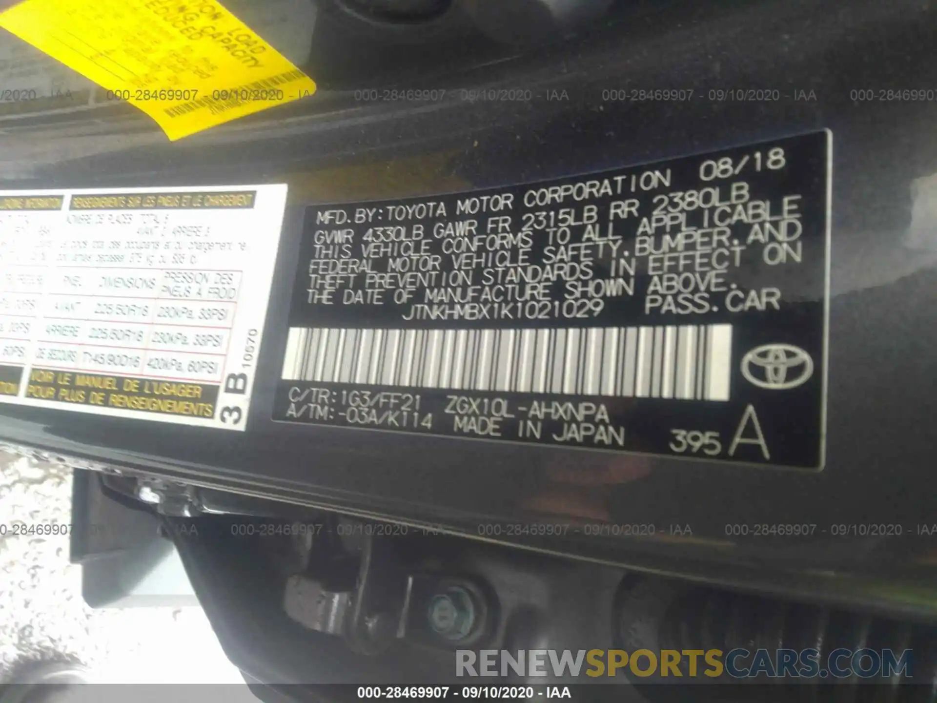 9 Photograph of a damaged car JTNKHMBX1K1021029 TOYOTA C-HR 2019