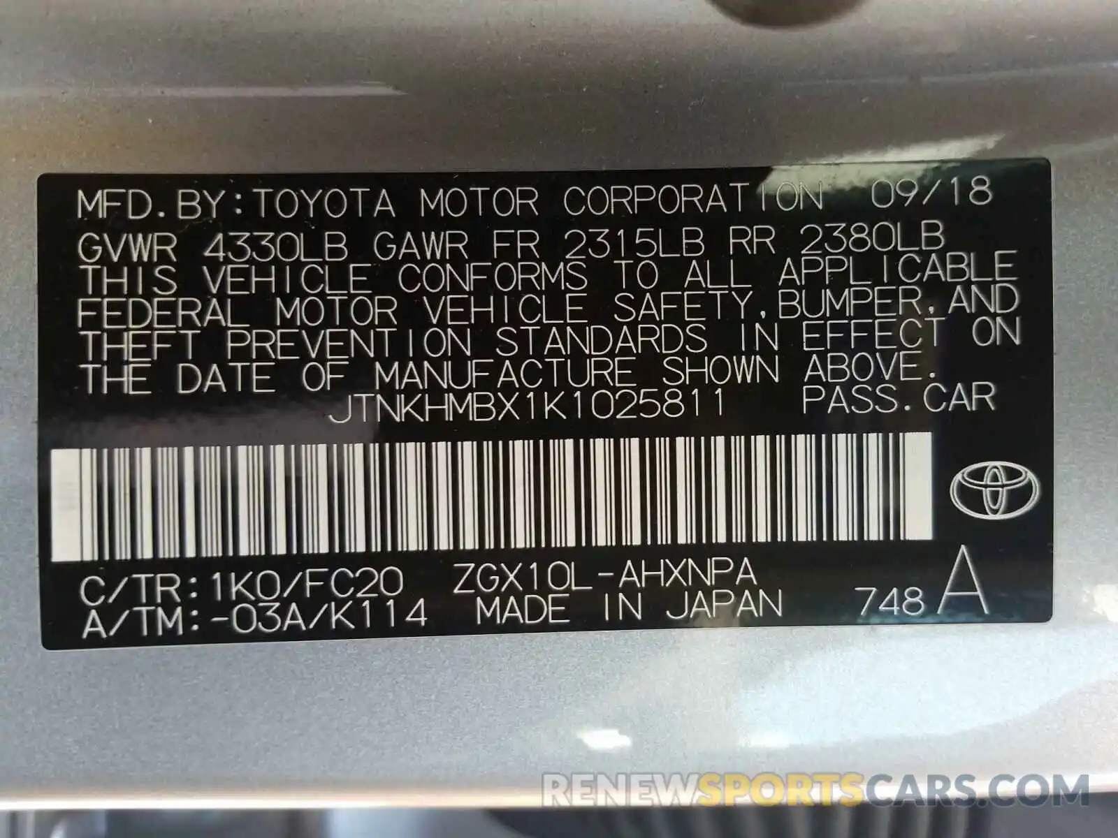 10 Photograph of a damaged car JTNKHMBX1K1025811 TOYOTA C-HR 2019