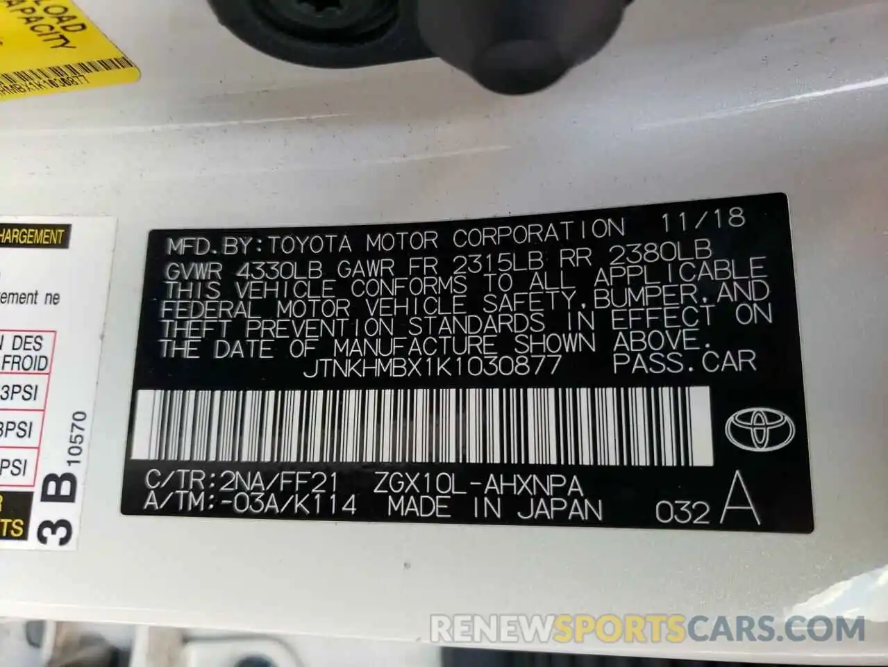 10 Photograph of a damaged car JTNKHMBX1K1030877 TOYOTA C-HR 2019