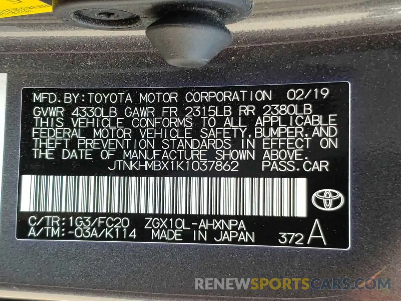 10 Photograph of a damaged car JTNKHMBX1K1037862 TOYOTA C-HR 2019