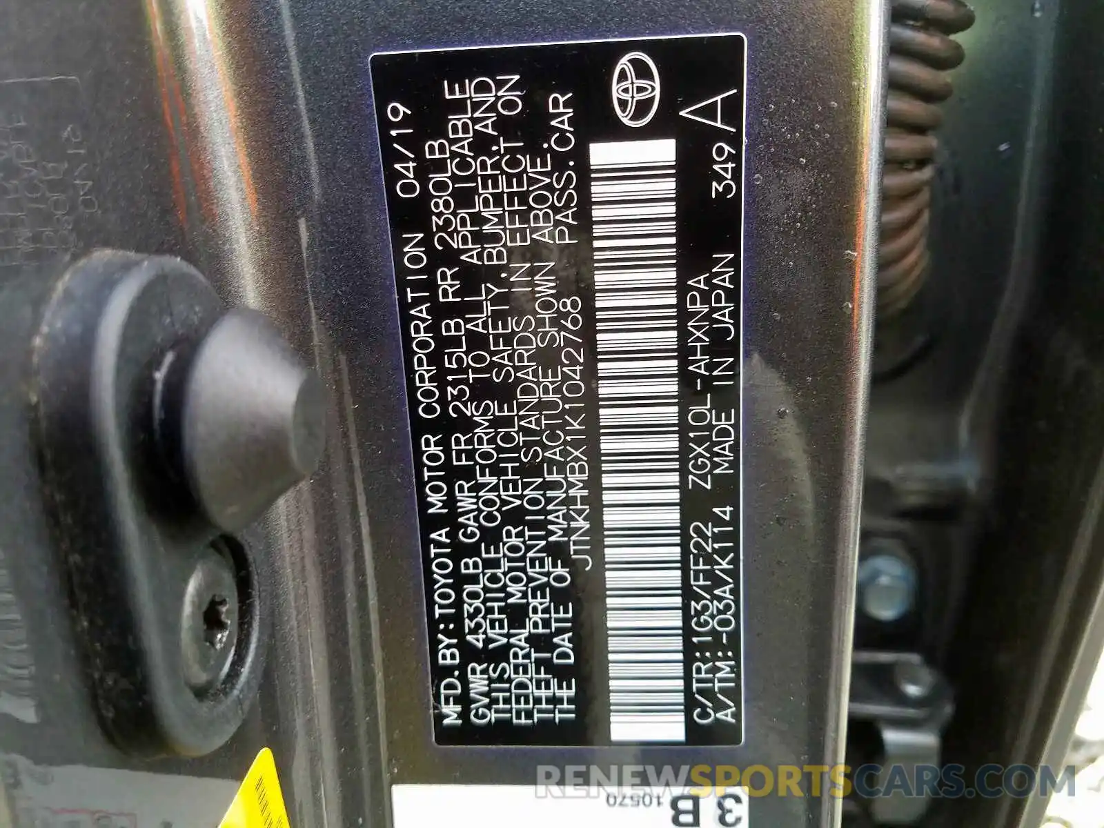 10 Photograph of a damaged car JTNKHMBX1K1042768 TOYOTA C-HR 2019