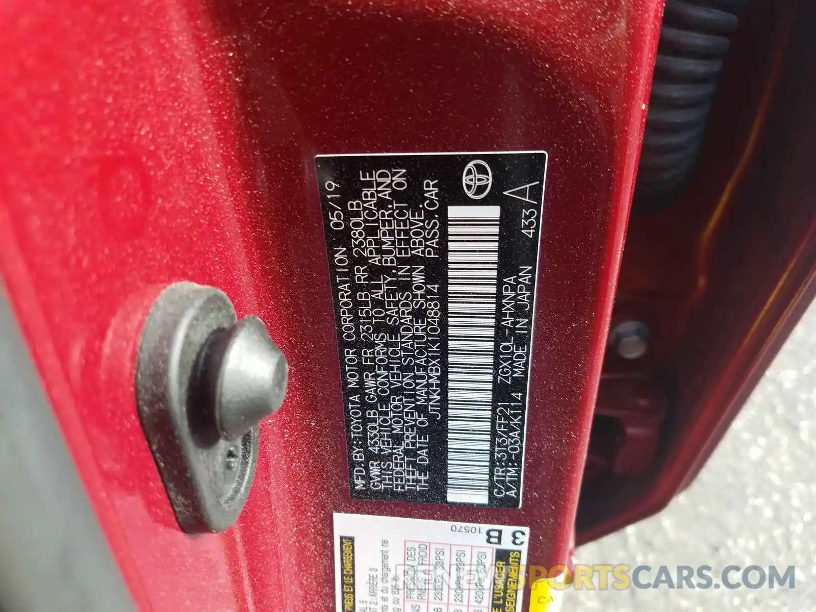 10 Photograph of a damaged car JTNKHMBX1K1048814 TOYOTA C-HR 2019