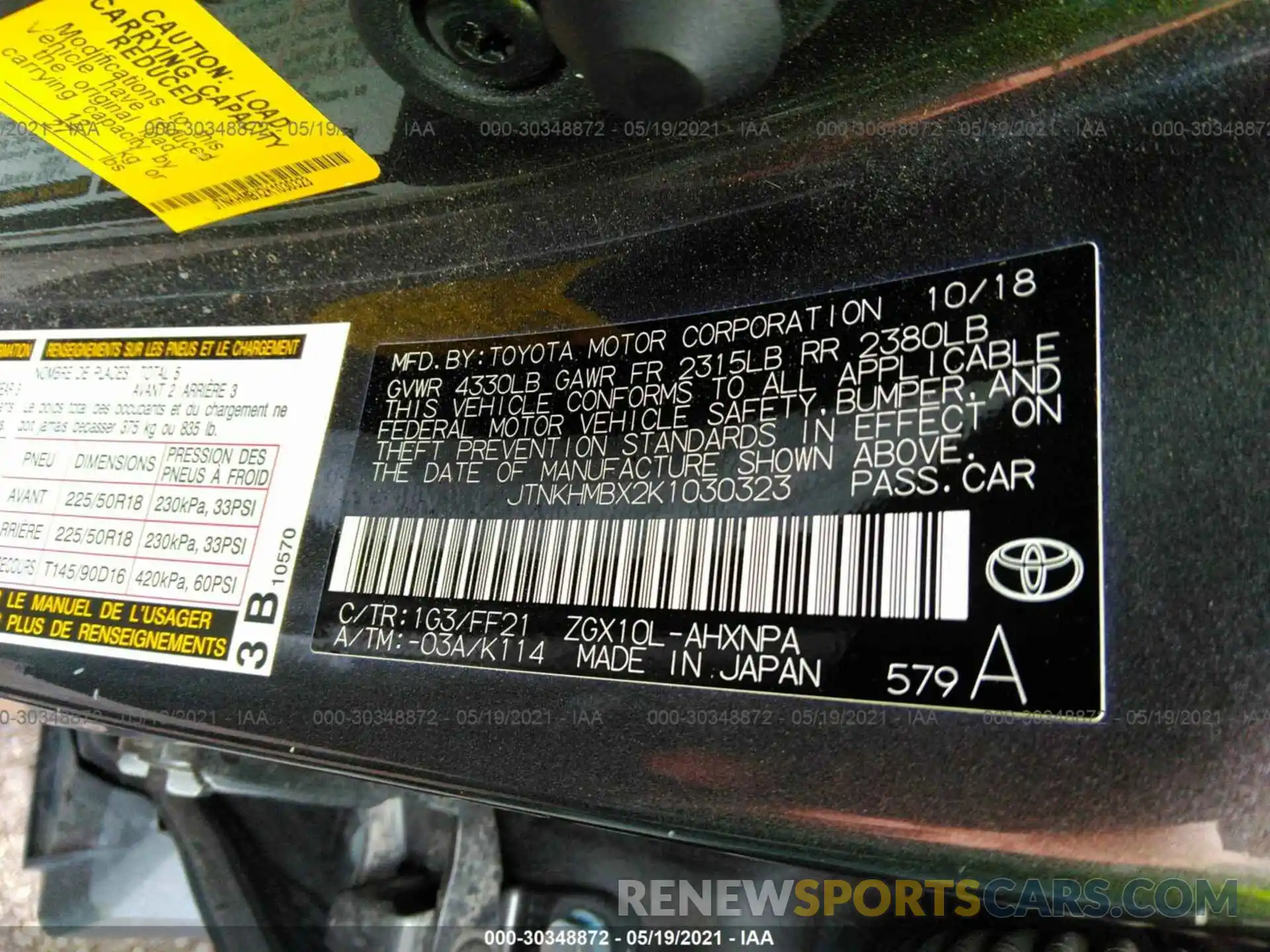 9 Photograph of a damaged car JTNKHMBX2K1030323 TOYOTA C-HR 2019