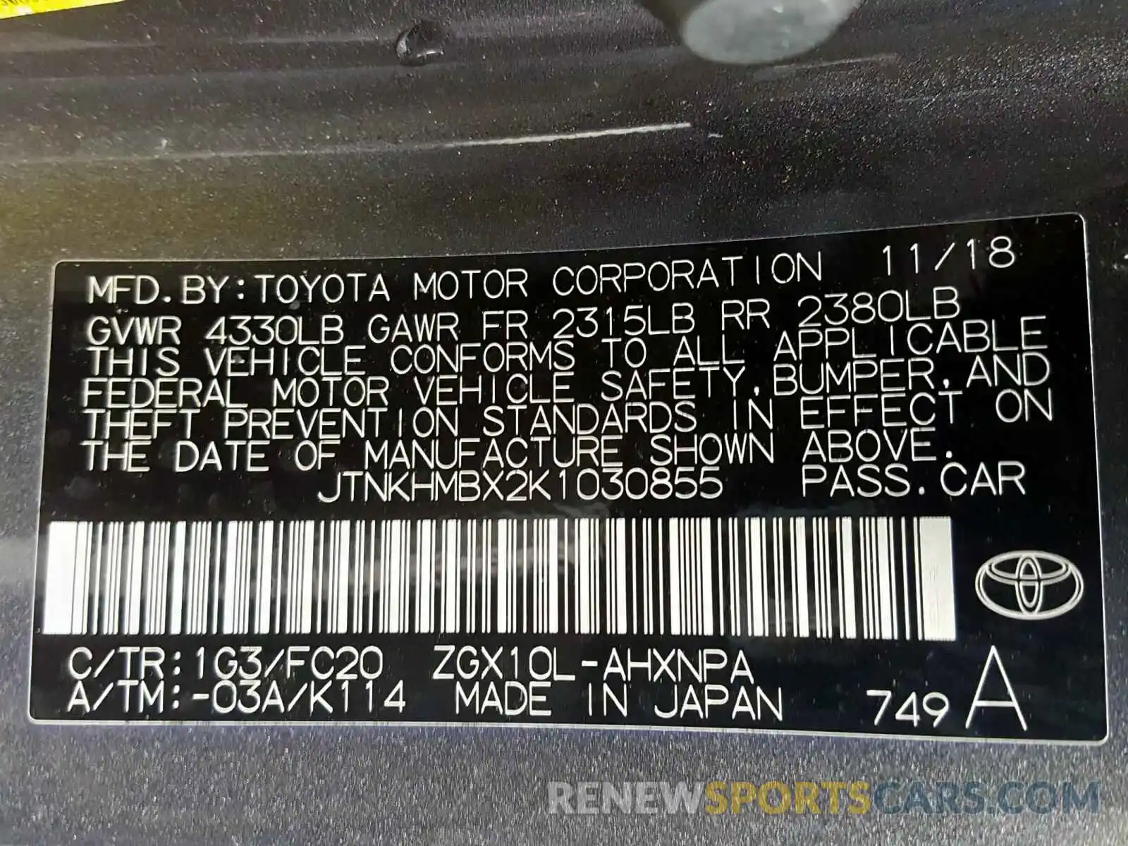 10 Photograph of a damaged car JTNKHMBX2K1030855 TOYOTA C-HR 2019