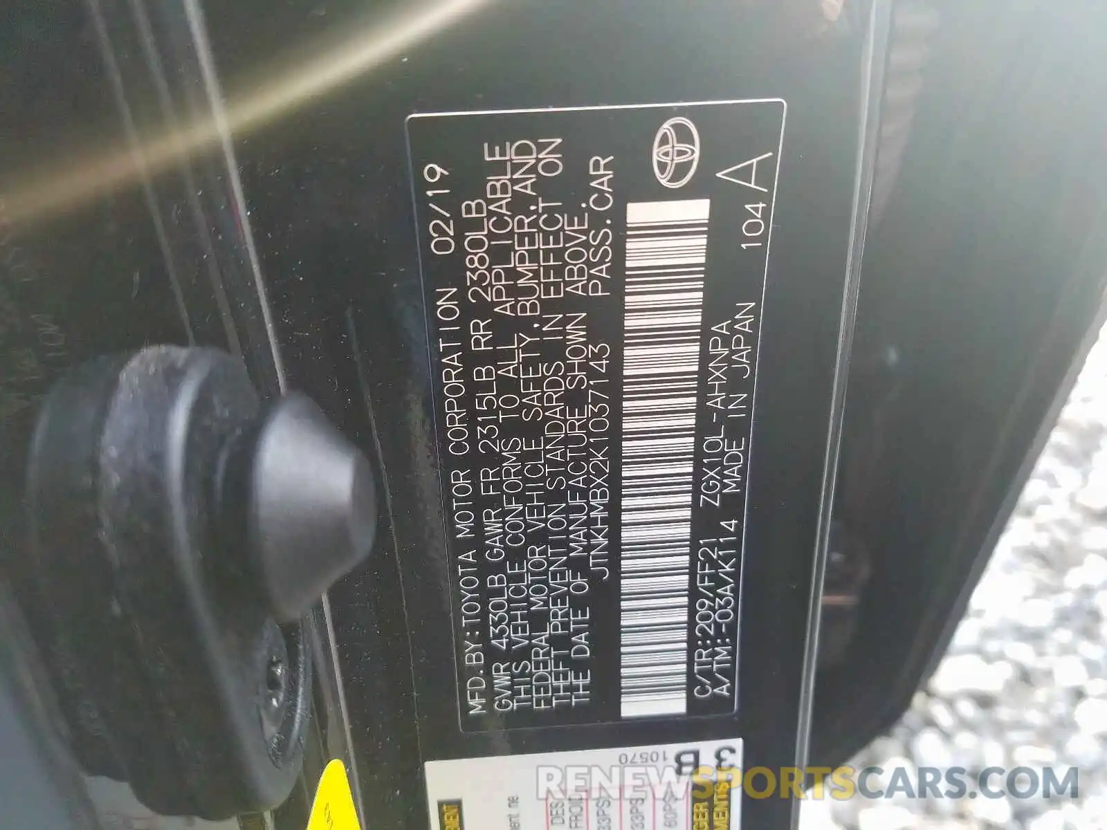 10 Photograph of a damaged car JTNKHMBX2K1037143 TOYOTA C-HR 2019