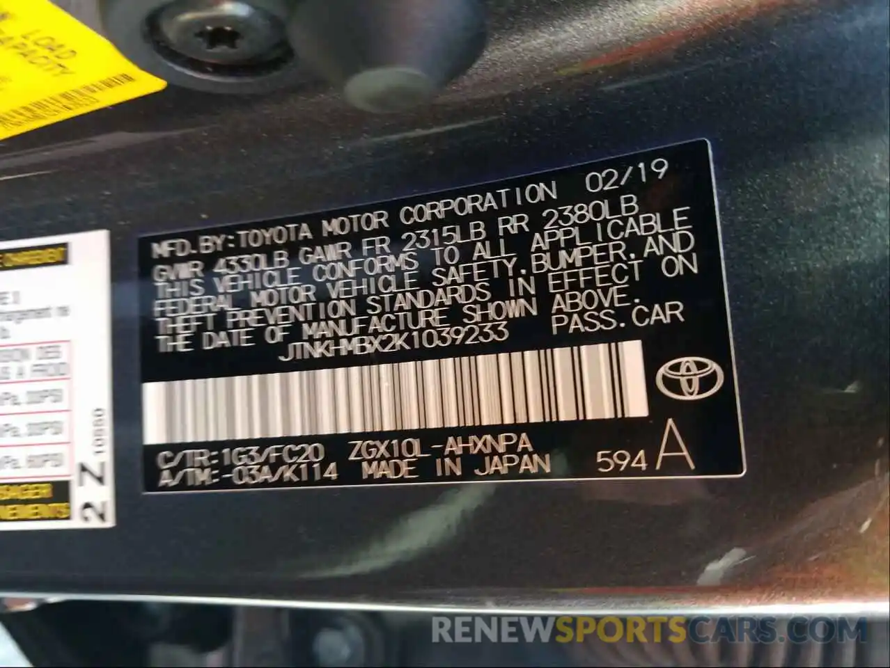 10 Photograph of a damaged car JTNKHMBX2K1039233 TOYOTA C-HR 2019