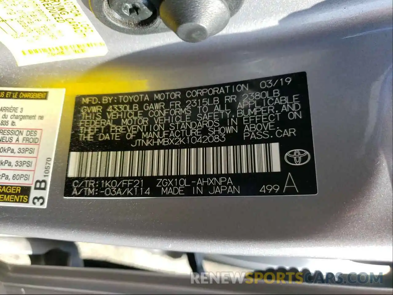 10 Photograph of a damaged car JTNKHMBX2K1042083 TOYOTA C-HR 2019