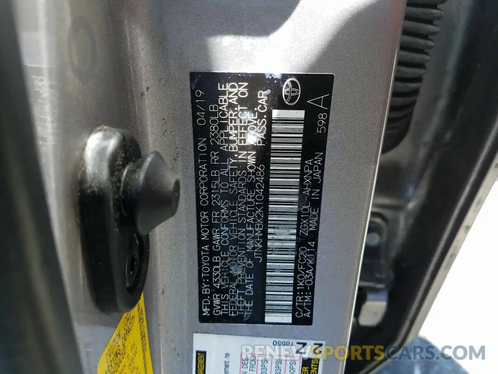 10 Photograph of a damaged car JTNKHMBX2K1042486 TOYOTA C-HR 2019