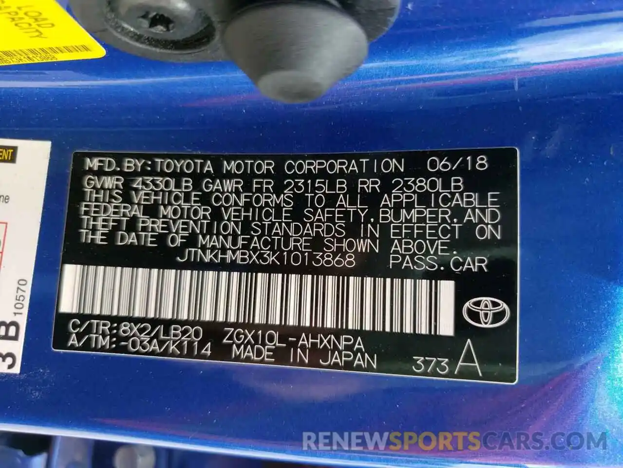 10 Photograph of a damaged car JTNKHMBX3K1013868 TOYOTA C-HR 2019