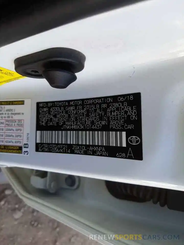 10 Photograph of a damaged car JTNKHMBX3K1014437 TOYOTA C-HR 2019