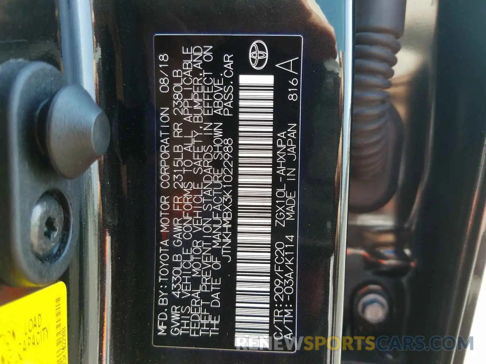 10 Photograph of a damaged car JTNKHMBX3K1022988 TOYOTA C-HR 2019