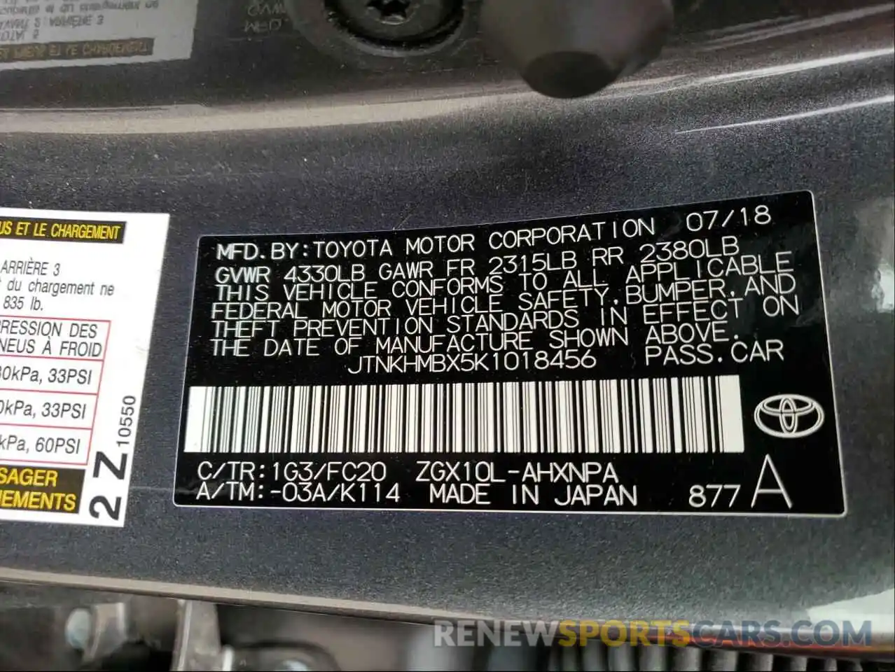 10 Photograph of a damaged car JTNKHMBX5K1018456 TOYOTA C-HR 2019