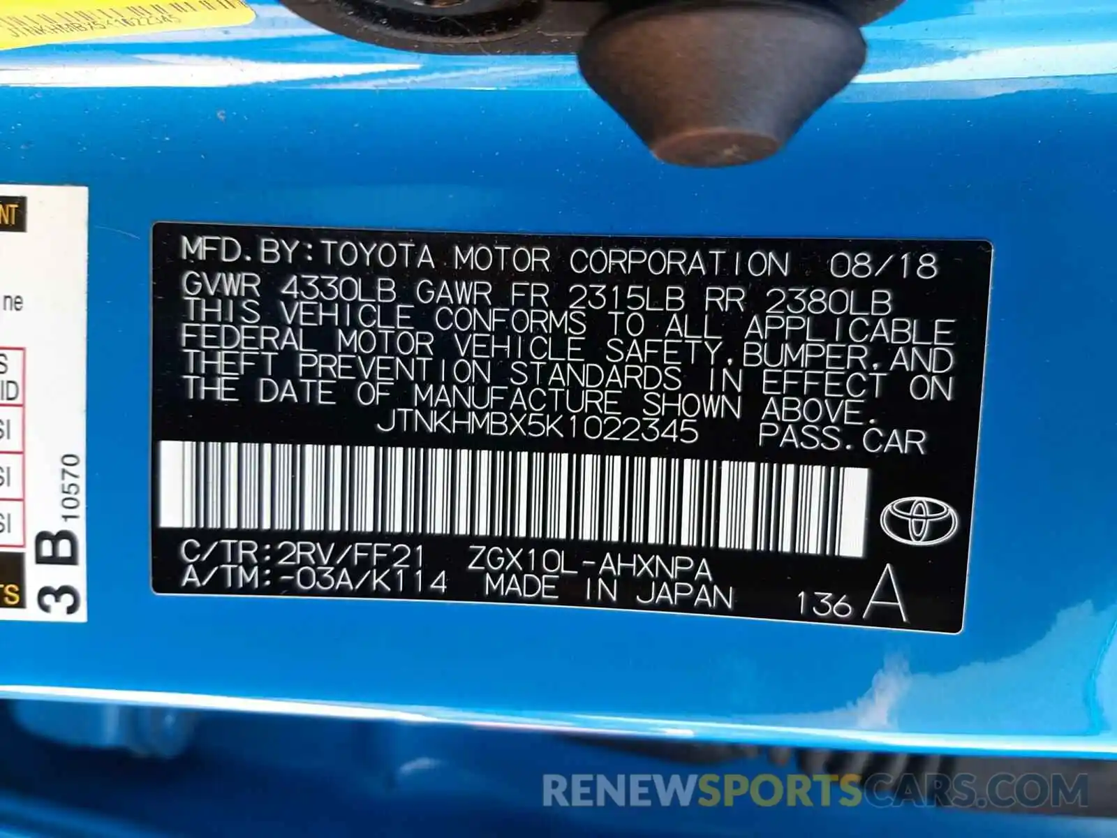 10 Photograph of a damaged car JTNKHMBX5K1022345 TOYOTA C-HR 2019