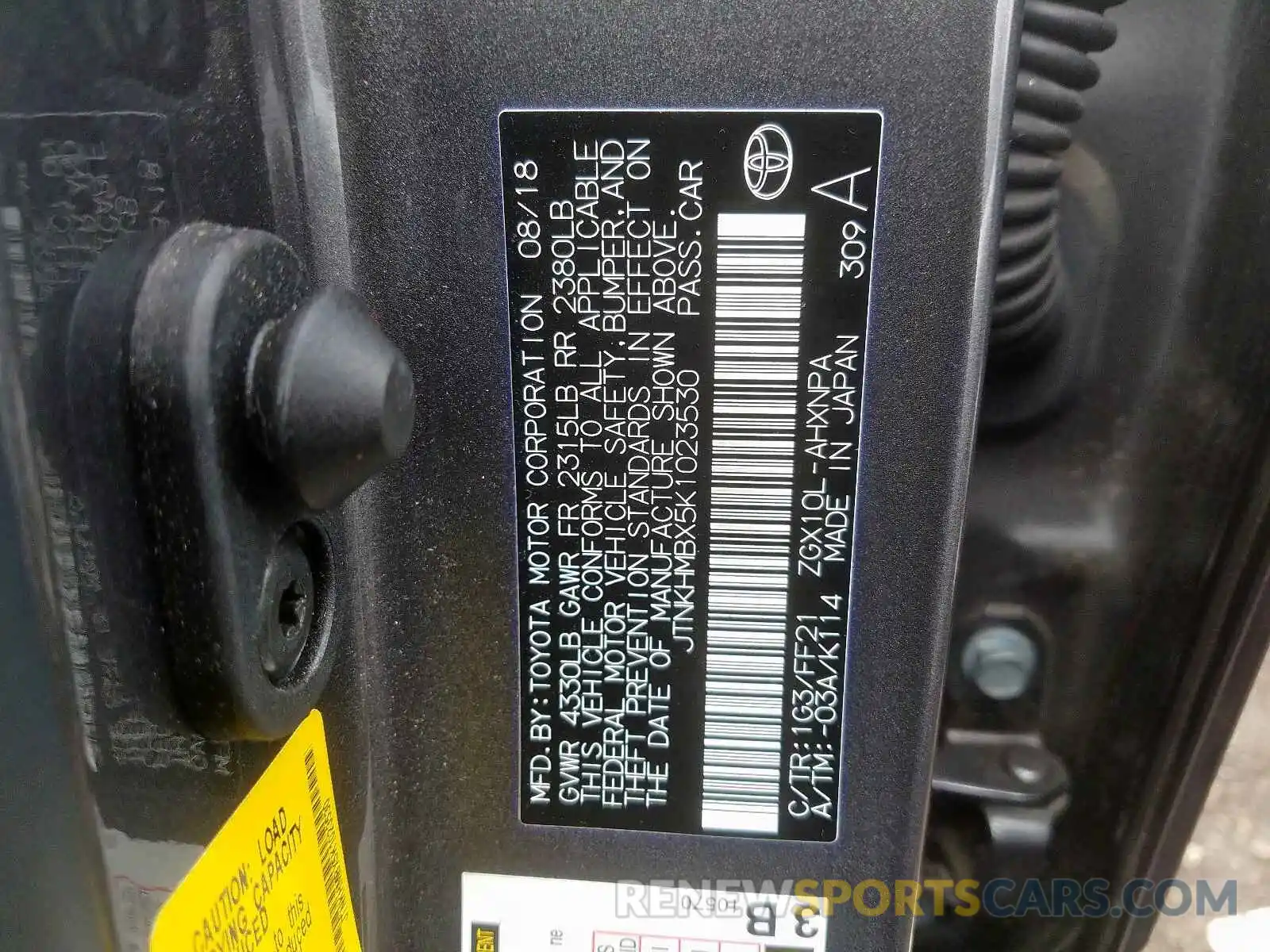 10 Photograph of a damaged car JTNKHMBX5K1023530 TOYOTA C-HR 2019