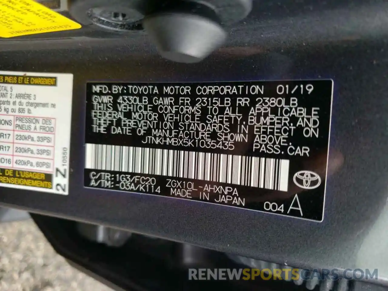 10 Photograph of a damaged car JTNKHMBX5K1035435 TOYOTA C-HR 2019