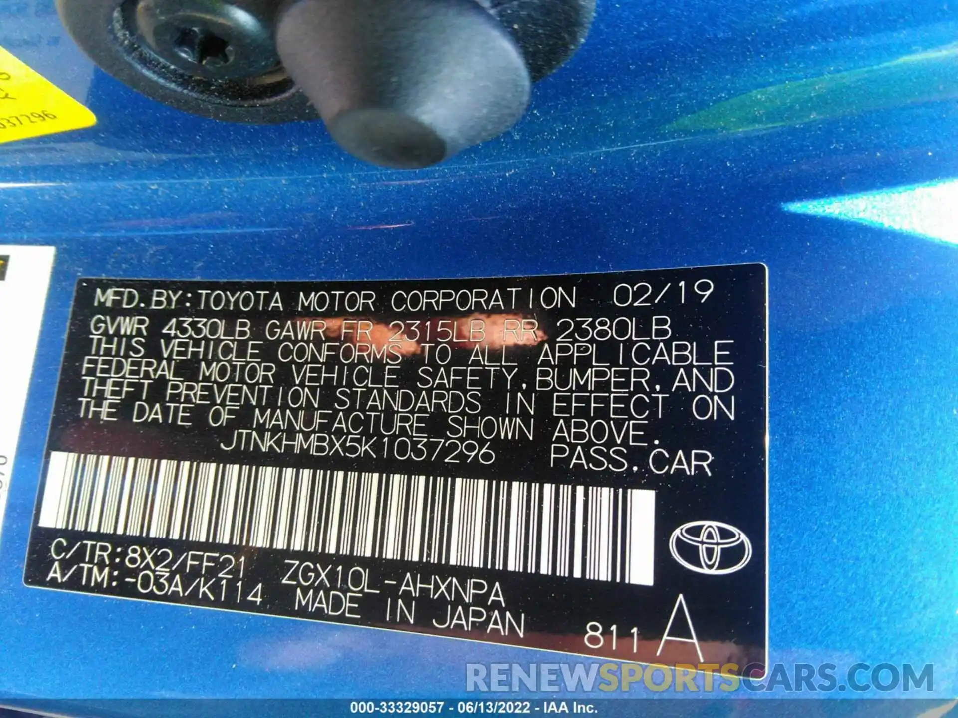 9 Photograph of a damaged car JTNKHMBX5K1037296 TOYOTA C-HR 2019