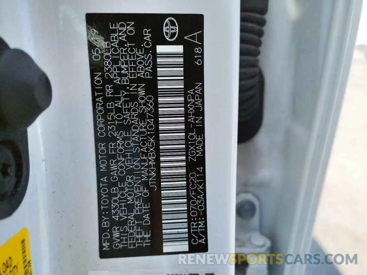 10 Photograph of a damaged car JTNKHMBX5K1047360 TOYOTA C-HR 2019