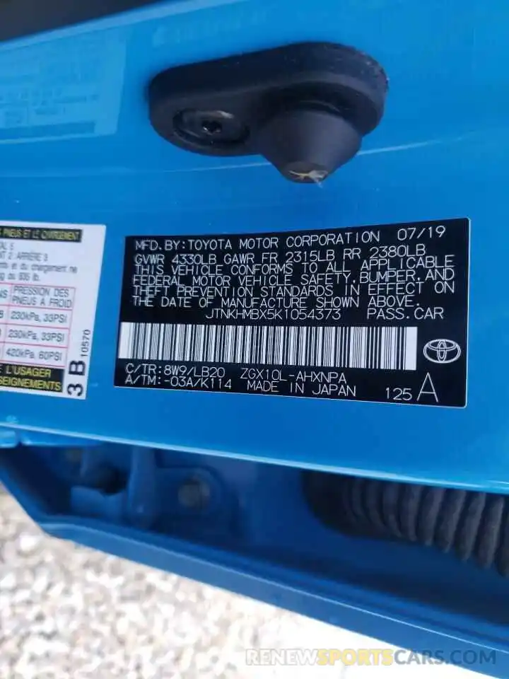 10 Photograph of a damaged car JTNKHMBX5K1054373 TOYOTA C-HR 2019