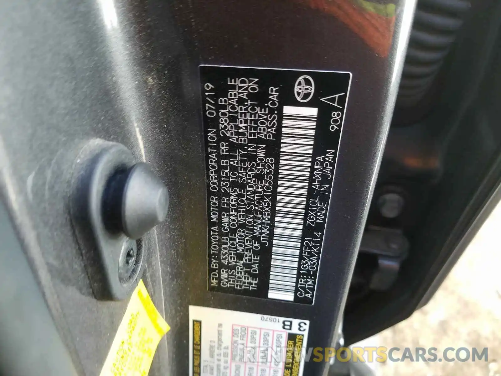 10 Photograph of a damaged car JTNKHMBX5K1055328 TOYOTA C-HR 2019