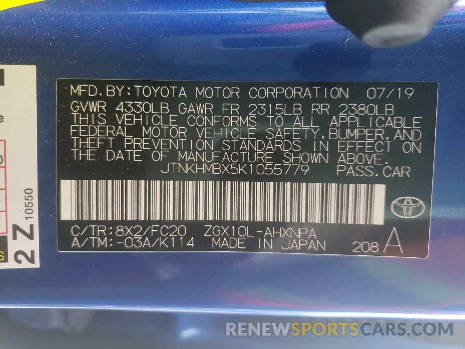 10 Photograph of a damaged car JTNKHMBX5K1055779 TOYOTA C-HR 2019