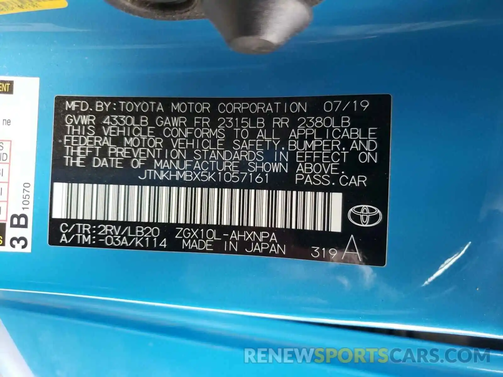 10 Photograph of a damaged car JTNKHMBX5K1057161 TOYOTA C-HR 2019