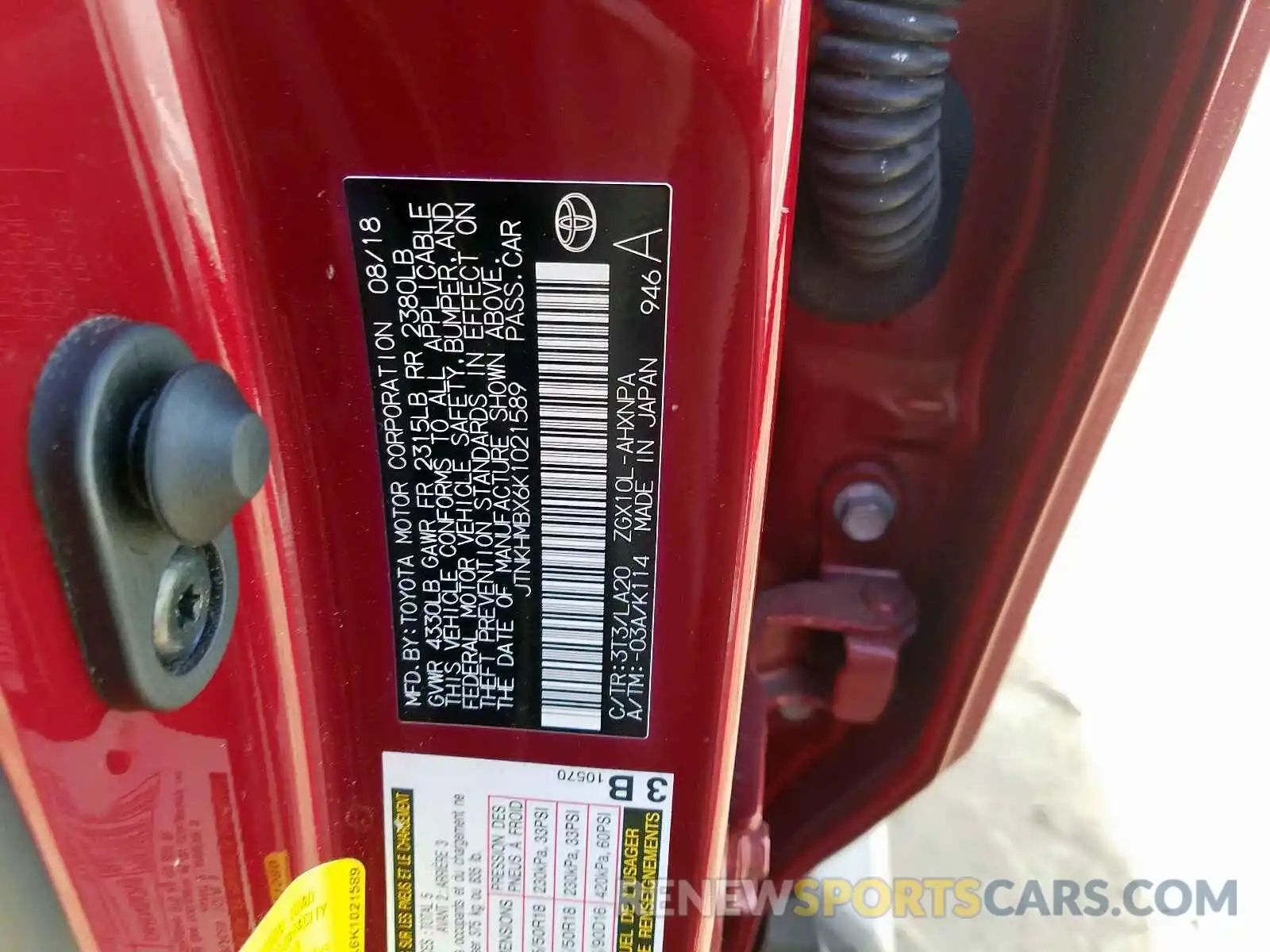 10 Photograph of a damaged car JTNKHMBX6K1021589 TOYOTA C-HR 2019