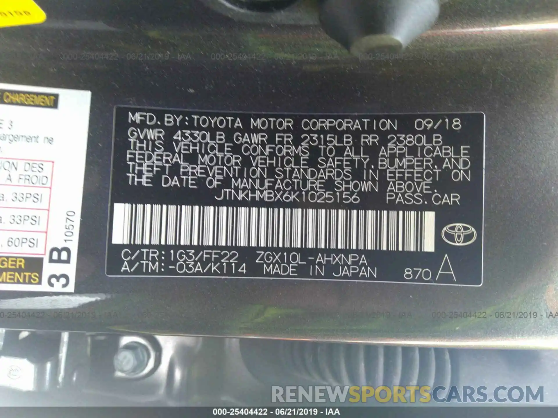 9 Photograph of a damaged car JTNKHMBX6K1025156 TOYOTA C-HR 2019