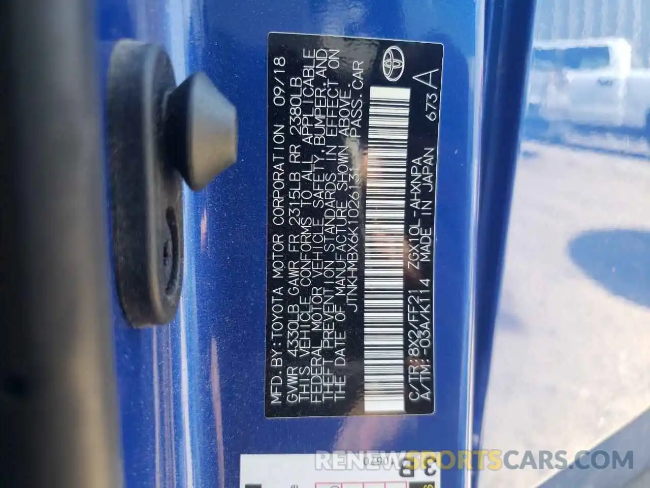 10 Photograph of a damaged car JTNKHMBX6K1026131 TOYOTA C-HR 2019