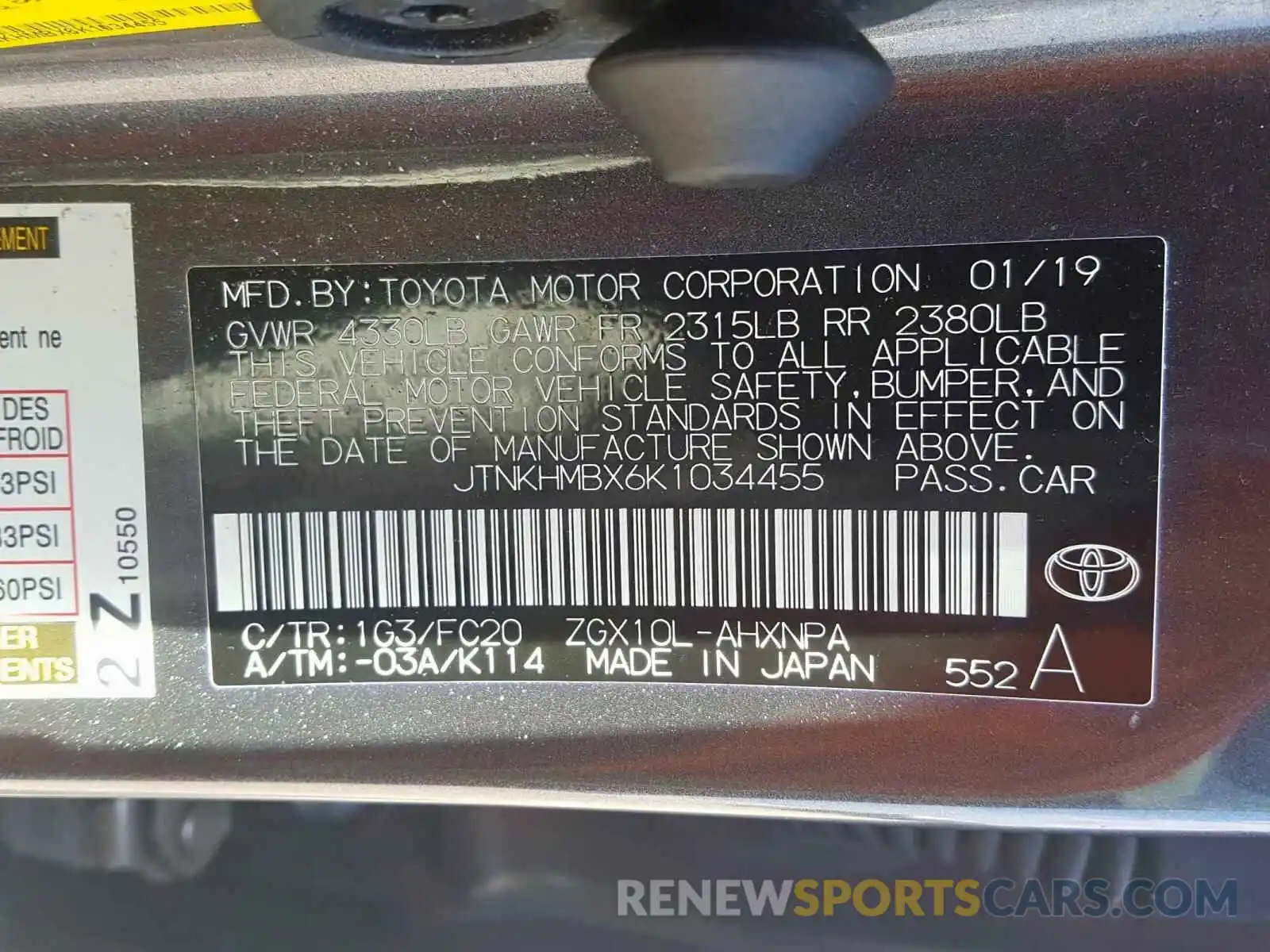 10 Photograph of a damaged car JTNKHMBX6K1034455 TOYOTA C-HR 2019