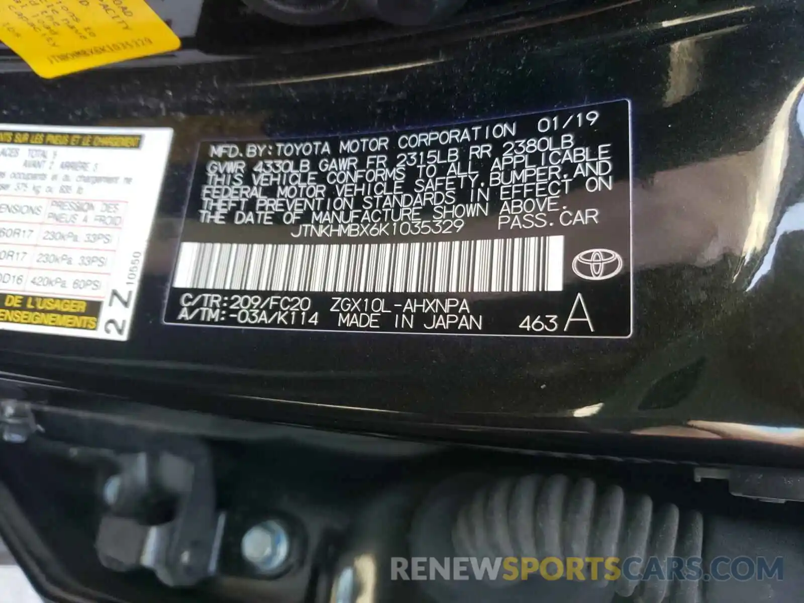 10 Photograph of a damaged car JTNKHMBX6K1035329 TOYOTA C-HR 2019