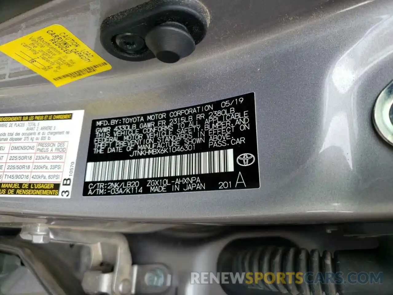 10 Photograph of a damaged car JTNKHMBX6K1046301 TOYOTA C-HR 2019