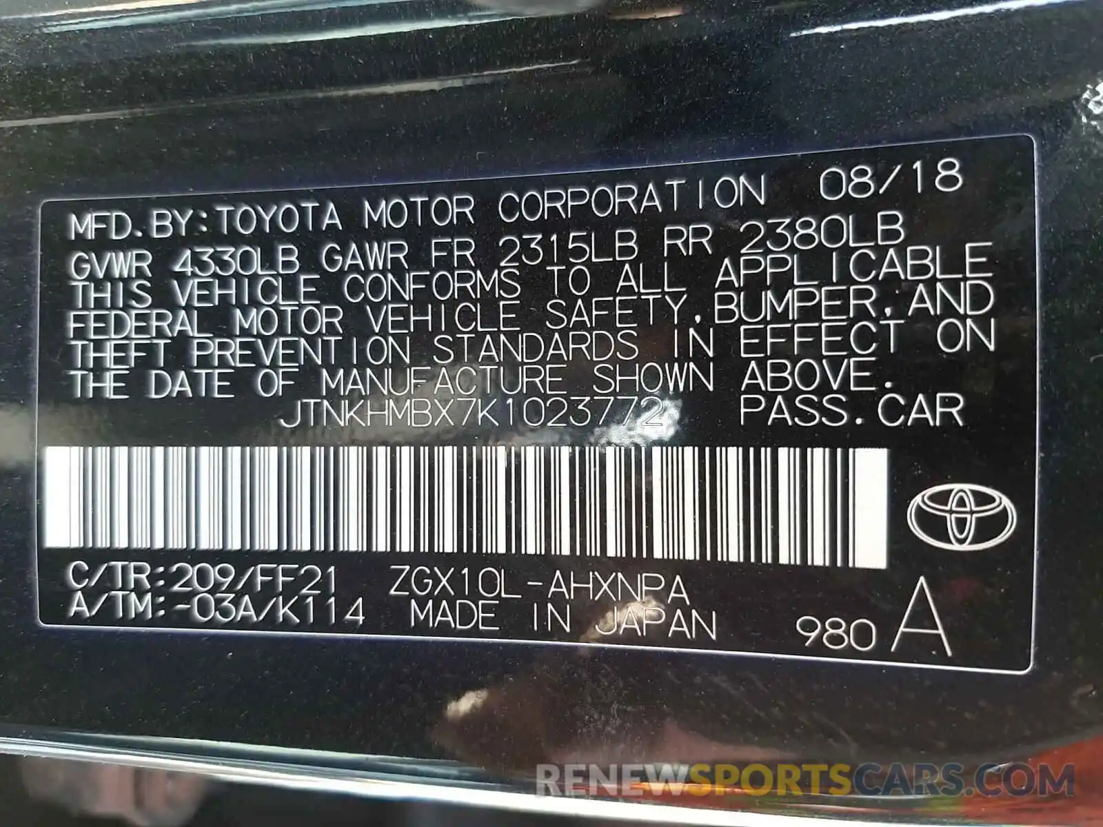 10 Photograph of a damaged car JTNKHMBX7K1023772 TOYOTA C-HR 2019