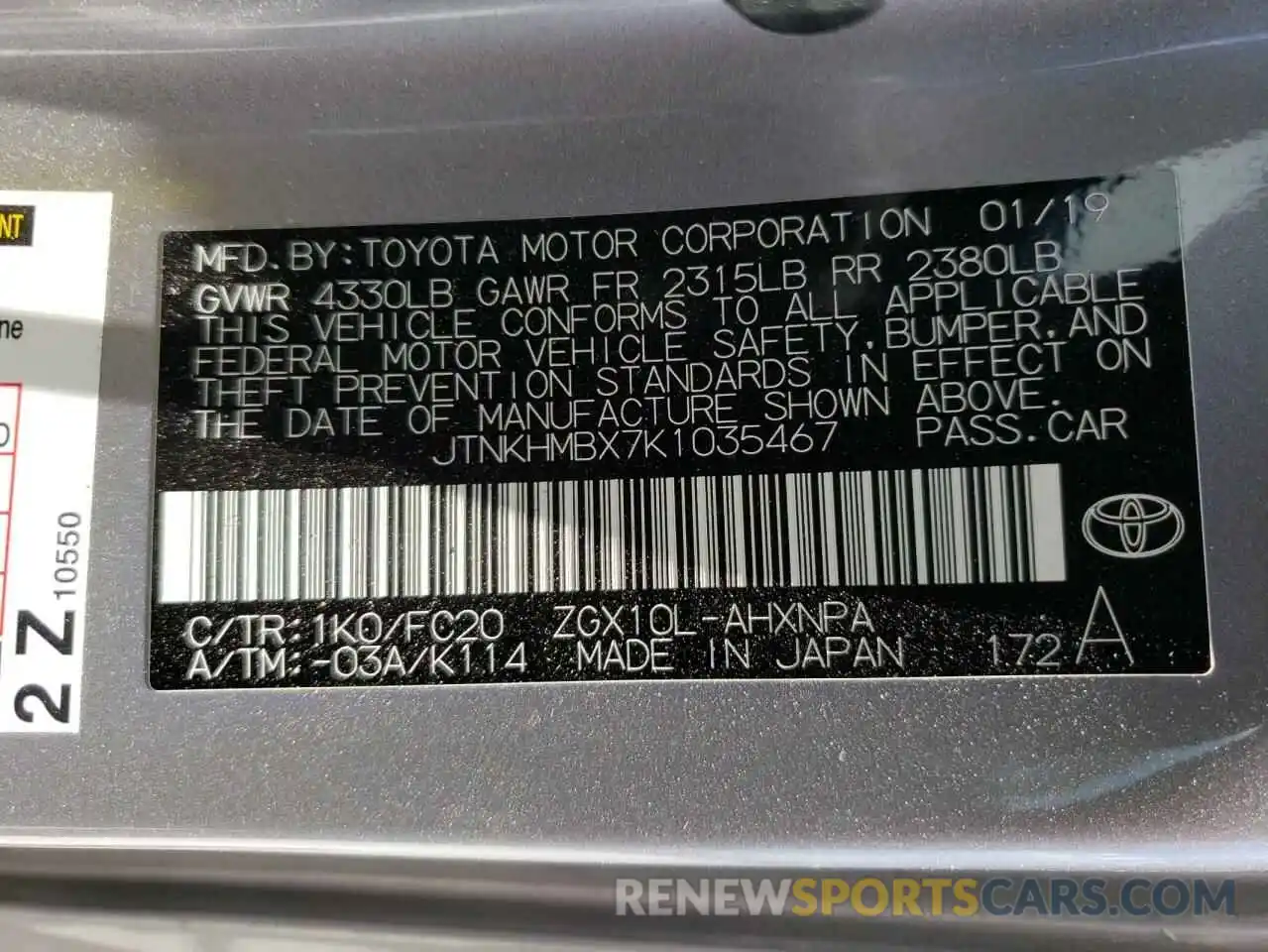 10 Photograph of a damaged car JTNKHMBX7K1035467 TOYOTA C-HR 2019