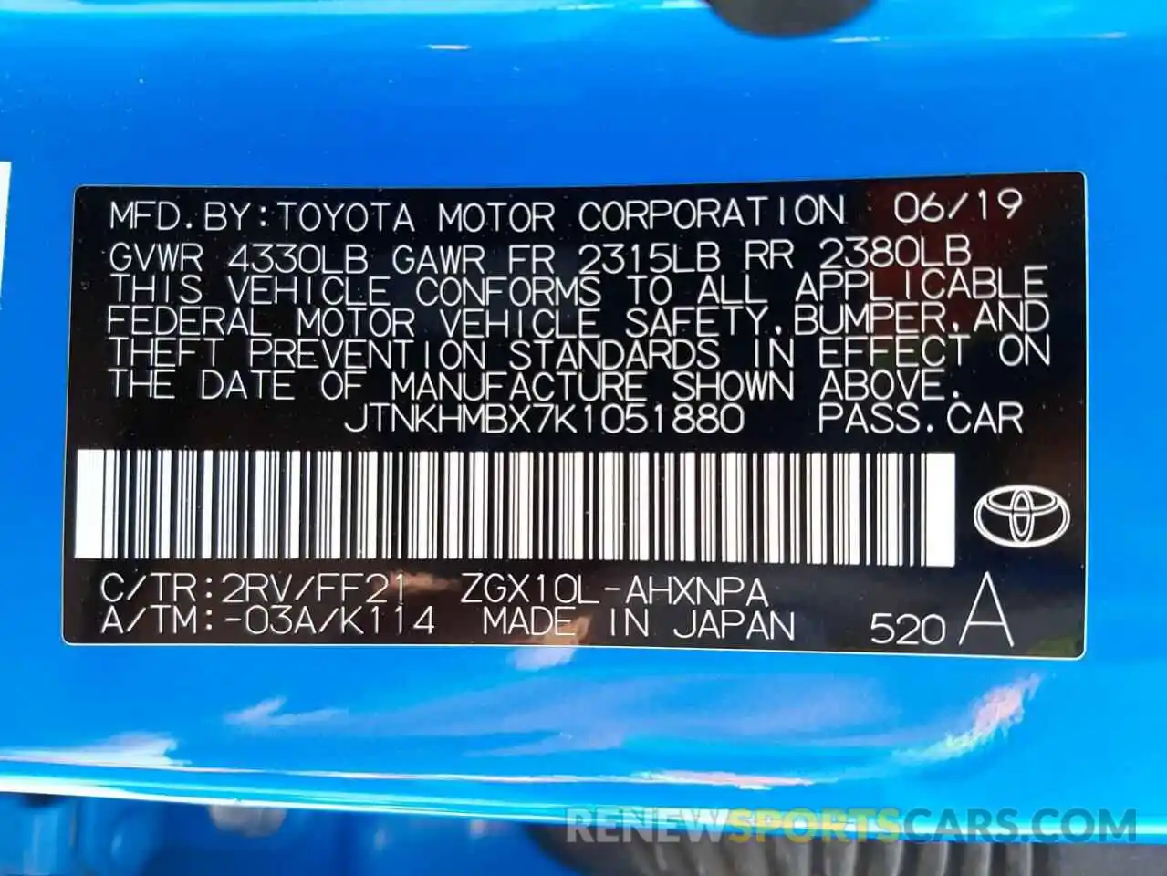 10 Photograph of a damaged car JTNKHMBX7K1051880 TOYOTA C-HR 2019