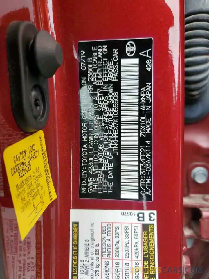 13 Photograph of a damaged car JTNKHMBX7K1055508 TOYOTA C-HR 2019