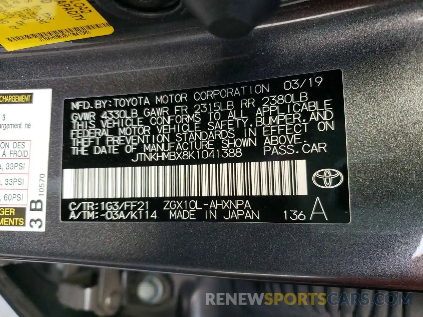 10 Photograph of a damaged car JTNKHMBX8K1041388 TOYOTA C-HR 2019