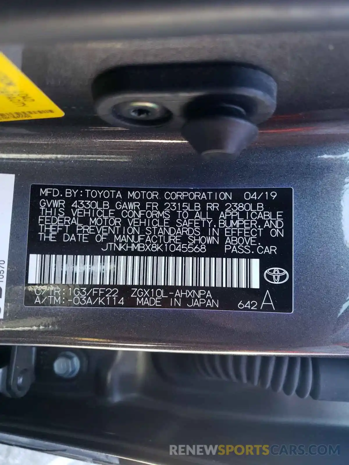 10 Photograph of a damaged car JTNKHMBX8K1045568 TOYOTA C-HR 2019