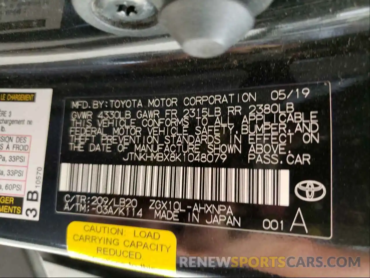 10 Photograph of a damaged car JTNKHMBX8K1048079 TOYOTA C-HR 2019