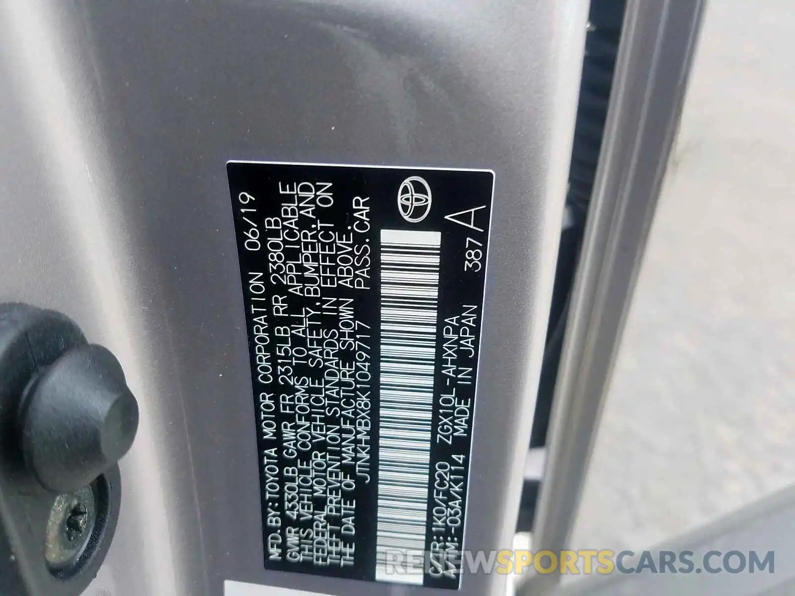 10 Photograph of a damaged car JTNKHMBX8K1049717 TOYOTA C-HR 2019