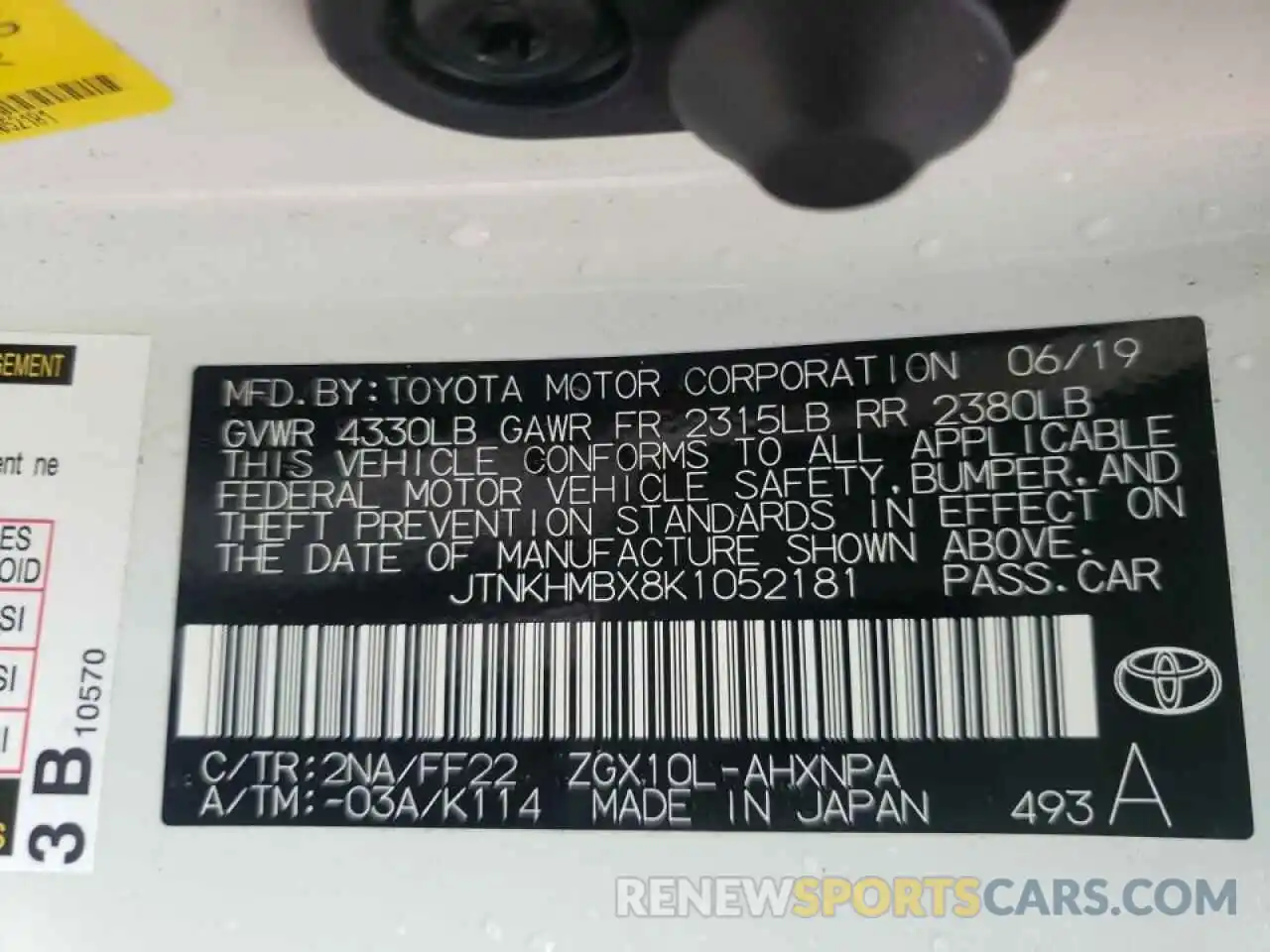 10 Photograph of a damaged car JTNKHMBX8K1052181 TOYOTA C-HR 2019