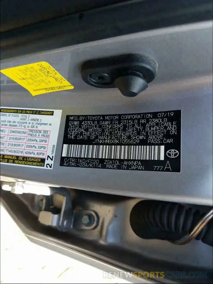 10 Photograph of a damaged car JTNKHMBX8K1055629 TOYOTA C-HR 2019