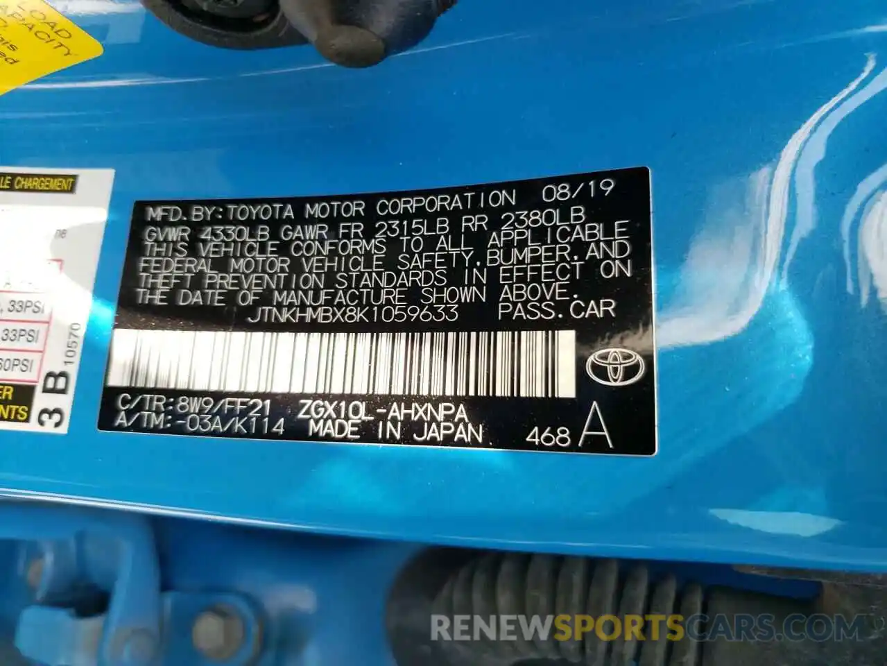 10 Photograph of a damaged car JTNKHMBX8K1059633 TOYOTA C-HR 2019